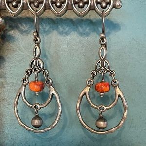 Silpada Coral Bead Oxidized Sterling Silver Chandelier Earrings W1560